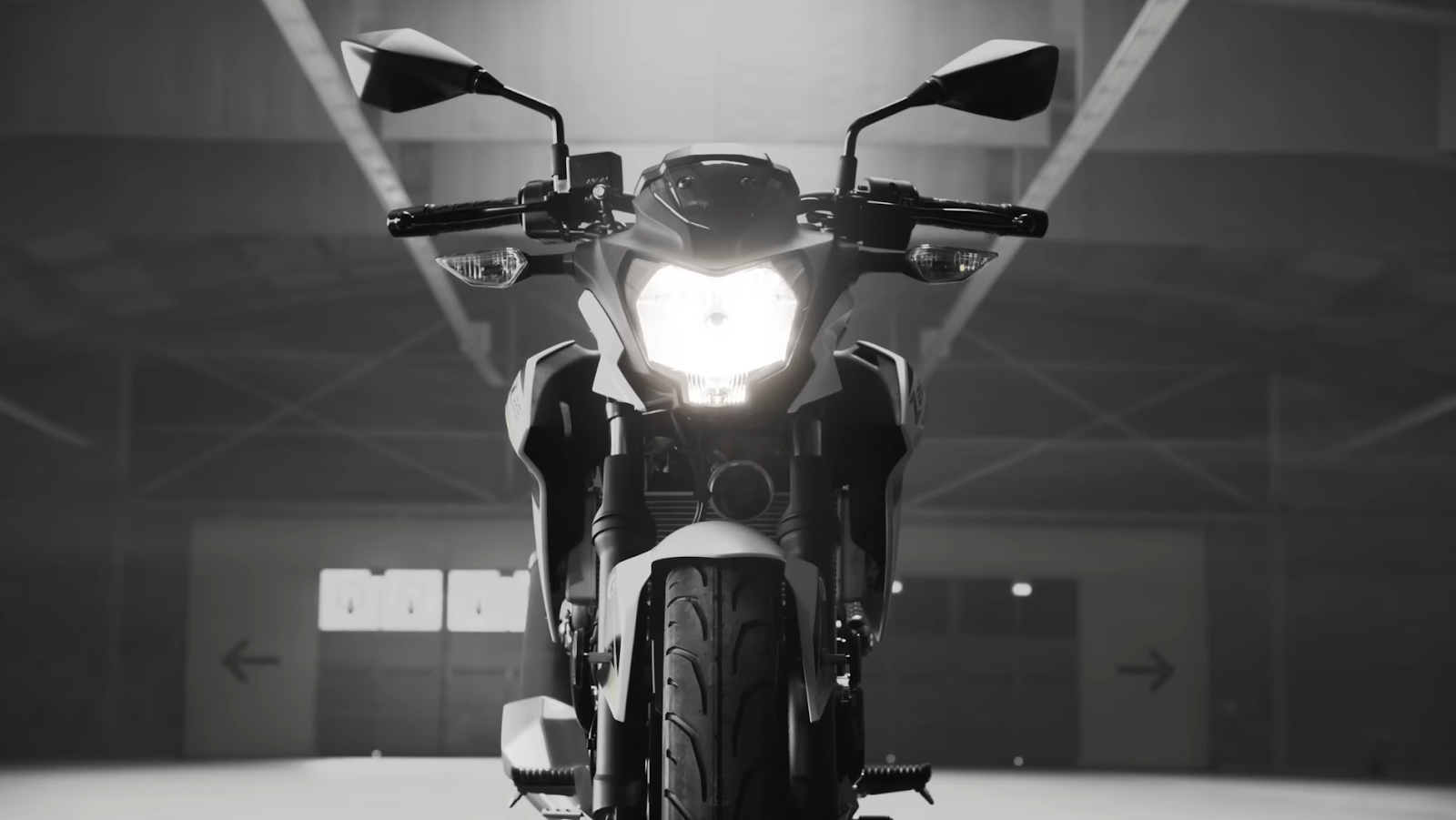 z125with turned light on in the garage - black and white photo