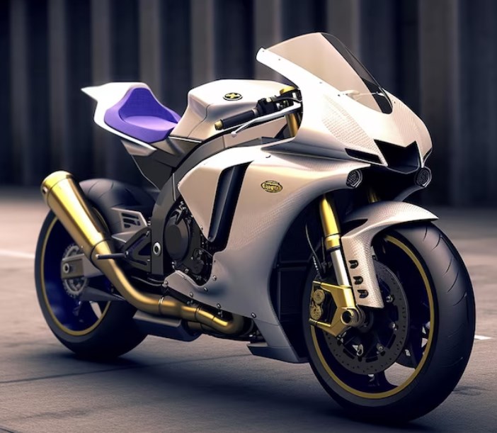 a customized white and purple Yamaha sports bike